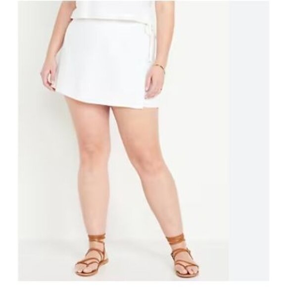 High-Waisted Linen-Blend Wrap-Front Mini Skort Lightweight & Stylish 3X - Picture 4 of 7